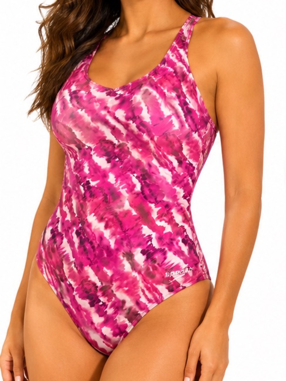 Speedo Pink Watercolor Print One Piece Swimsuit Size 6 Racerback